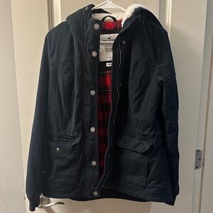Hollister Black Jacket with Red Plaid Lining